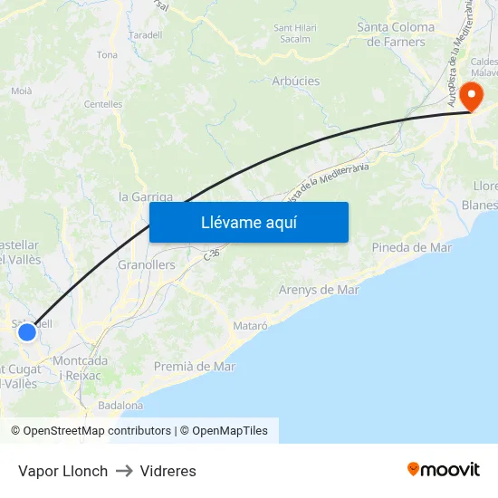 Vapor Llonch to Vidreres map