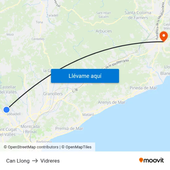 Can Llong to Vidreres map