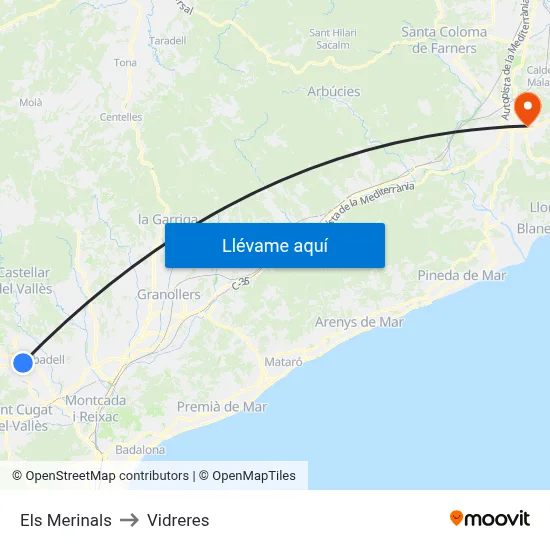 Els Merinals to Vidreres map