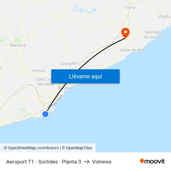 Aeroport T1 - Sortides - Planta 3 to Vidreres map