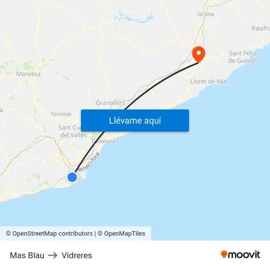 Mas Blau to Vidreres map