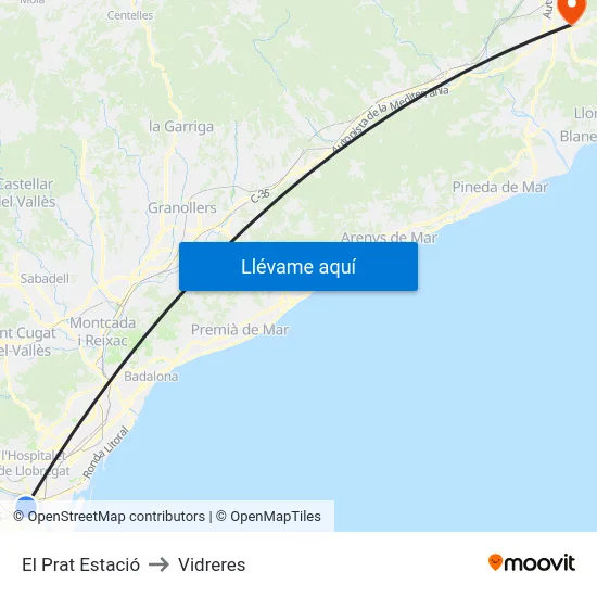 El Prat Estació to Vidreres map