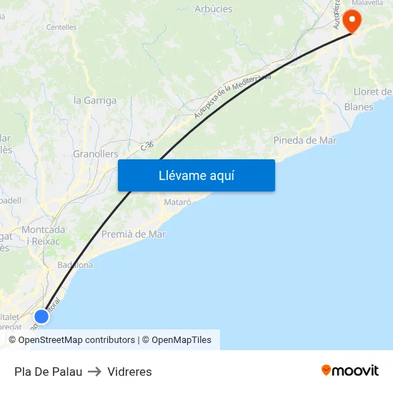 Pla De Palau to Vidreres map