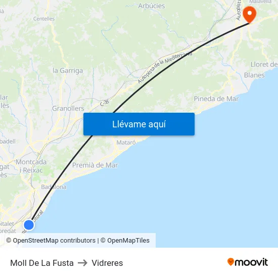 Moll De La Fusta to Vidreres map