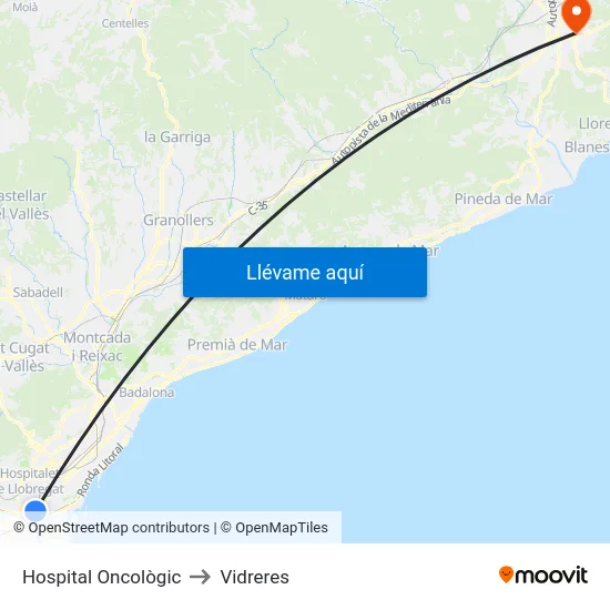 Hospital Oncològic to Vidreres map