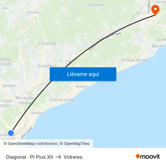 Diagonal - Pl Pius XII to Vidreres map