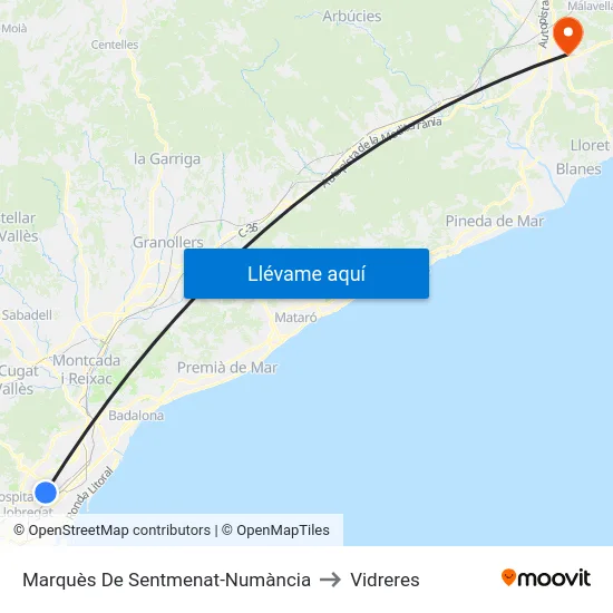 Marquès De Sentmenat-Numància to Vidreres map