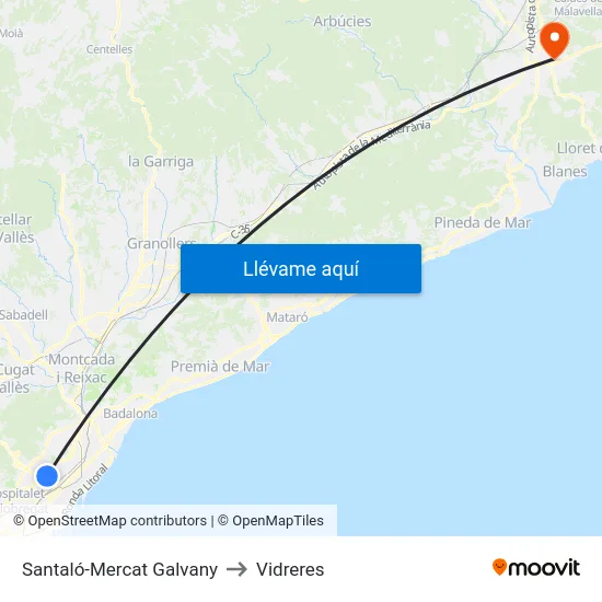 Santaló-Mercat Galvany to Vidreres map