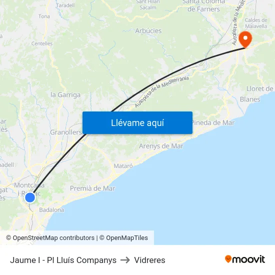 Jaume I - Pl Lluís Companys to Vidreres map