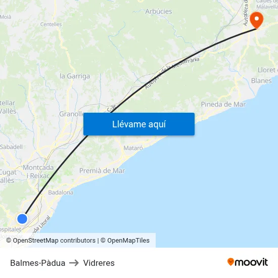 Balmes-Pàdua to Vidreres map