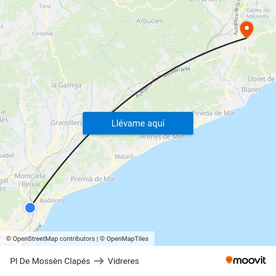 Pl De Mossèn Clapés to Vidreres map