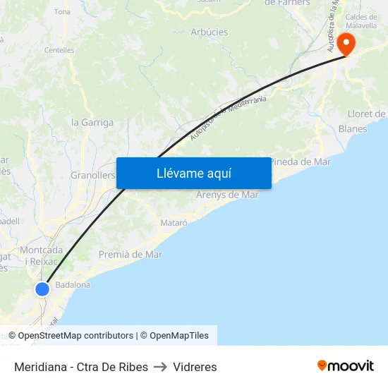 Meridiana - Ctra De Ribes to Vidreres map