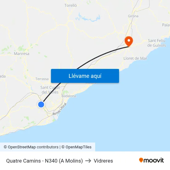 Quatre Camins - N340 (A Molins) to Vidreres map