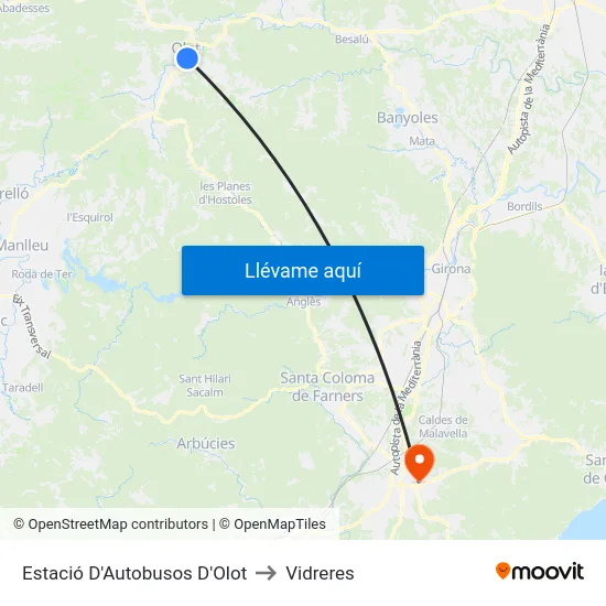 Estació D'Autobusos D'Olot to Vidreres map