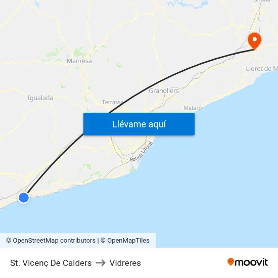 St. Vicenç De Calders to Vidreres map