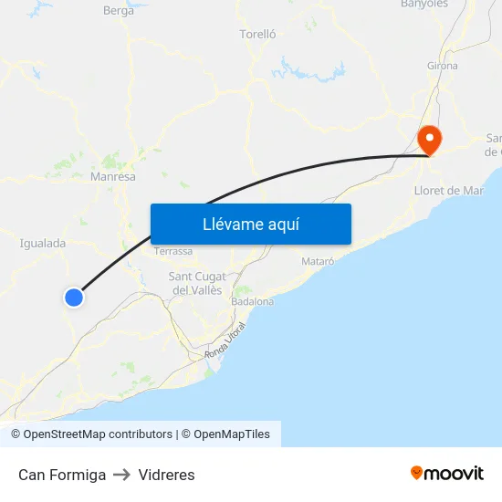 Can Formiga to Vidreres map