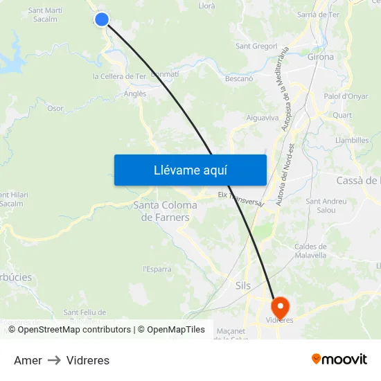 Amer to Vidreres map