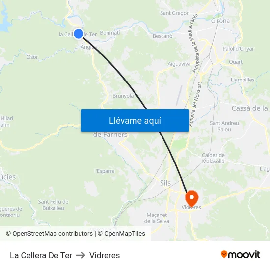 La Cellera De Ter to Vidreres map
