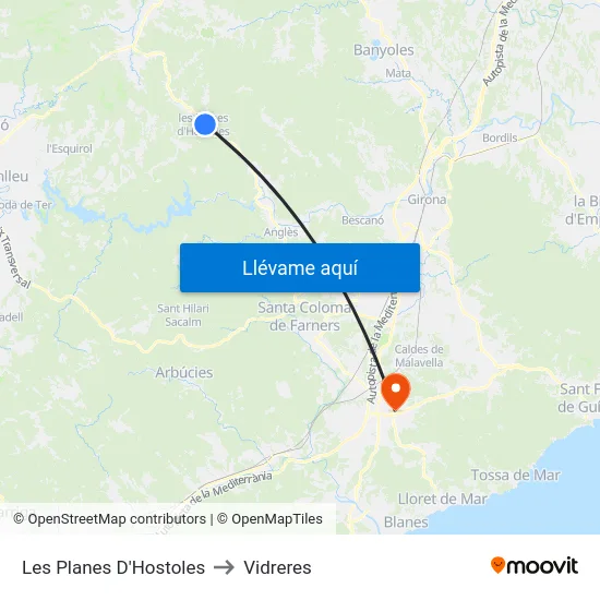 Les Planes D'Hostoles to Vidreres map
