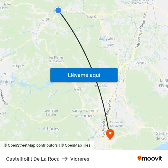 Castellfollit De La Roca to Vidreres map