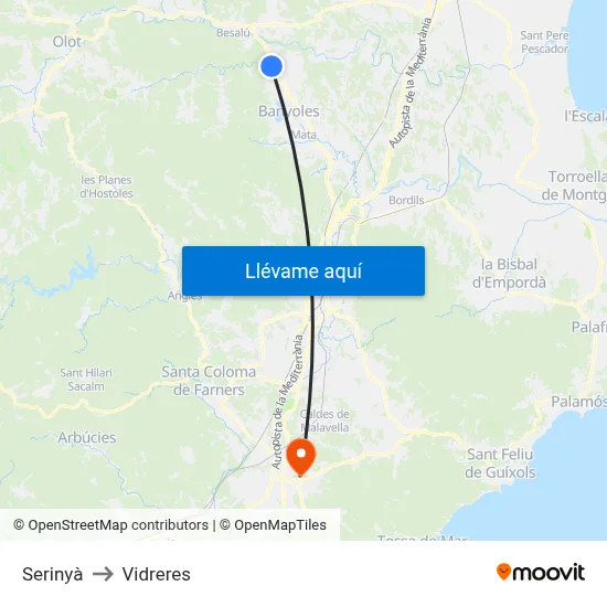 Serinyà to Vidreres map