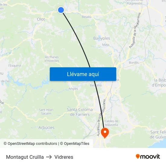 Montagut Cruïlla to Vidreres map