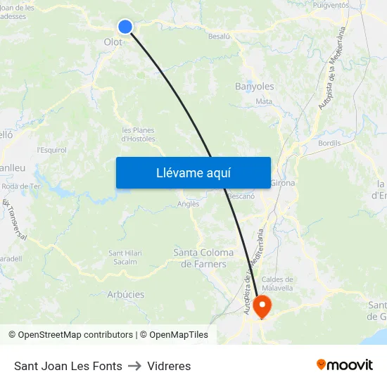 Sant Joan Les Fonts to Vidreres map