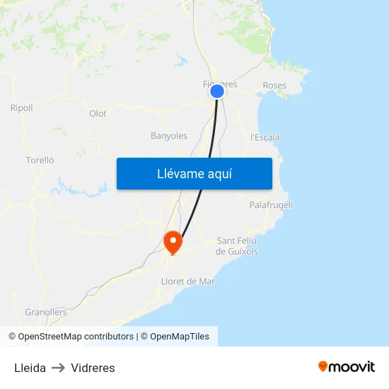 Lleida to Vidreres map