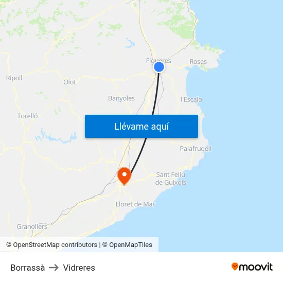 Borrassà to Vidreres map