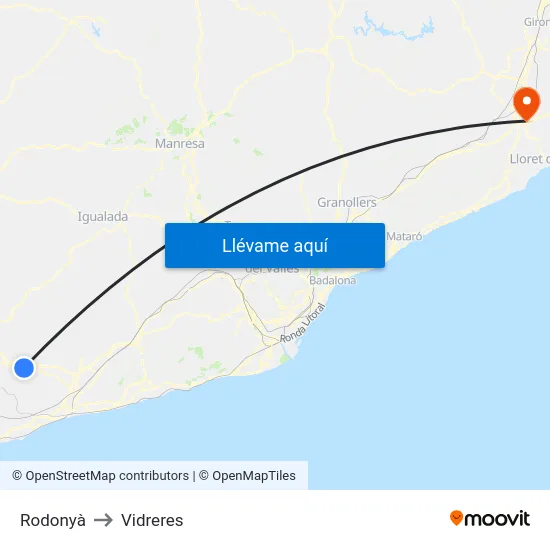 Rodonyà to Vidreres map