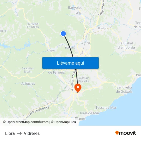 Llorà to Vidreres map