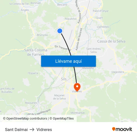 Sant Dalmai to Vidreres map