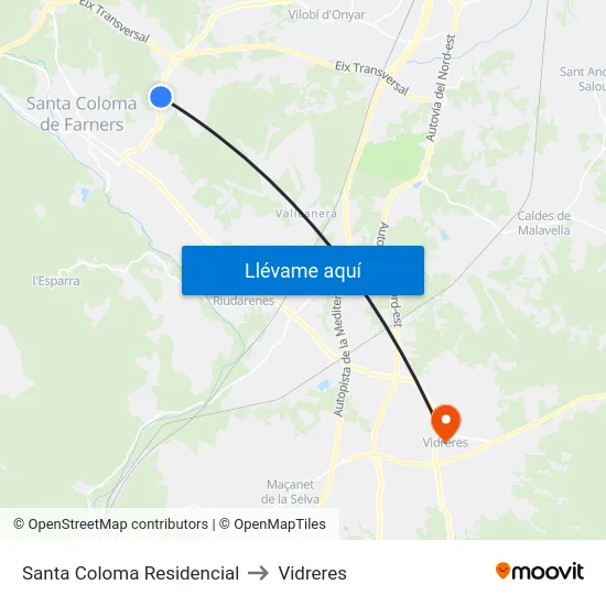 Santa Coloma Residencial to Vidreres map