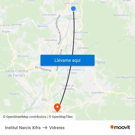 Institut Narcís Xifra to Vidreres map