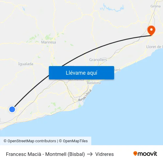 Francesc Macià - Montmell (Bisbal) to Vidreres map