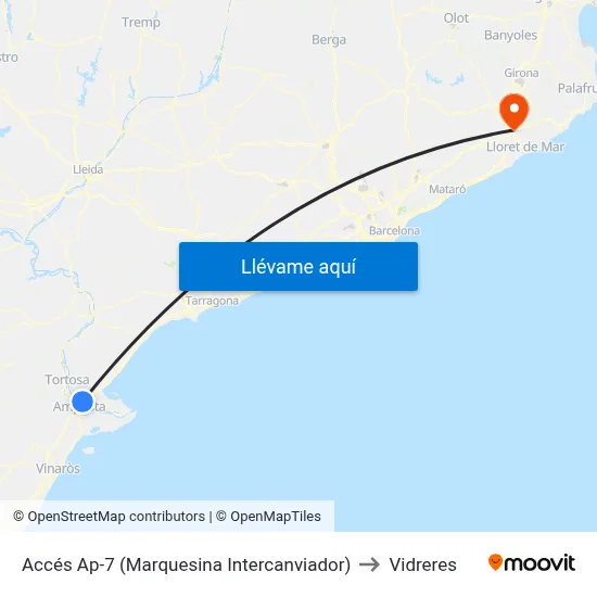 Accés Ap-7 (Marquesina Intercanviador) to Vidreres map