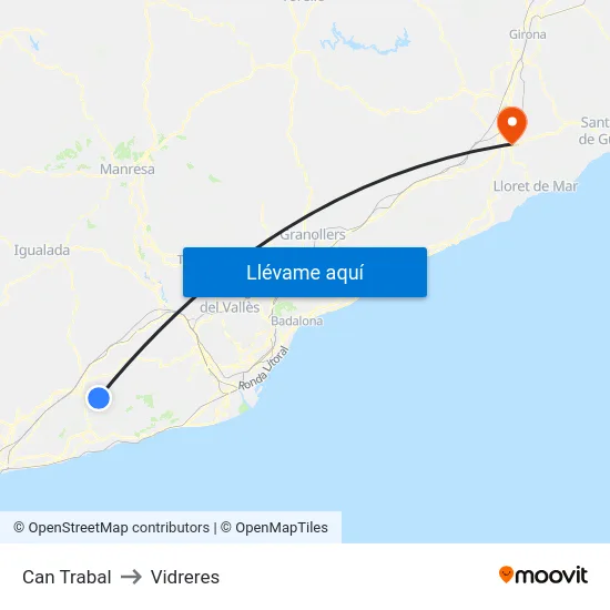 Can Trabal to Vidreres map