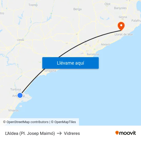 L'Aldea (Pl. Josep Maimó) to Vidreres map