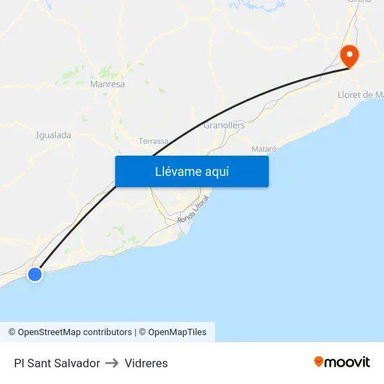 Pl Sant Salvador to Vidreres map