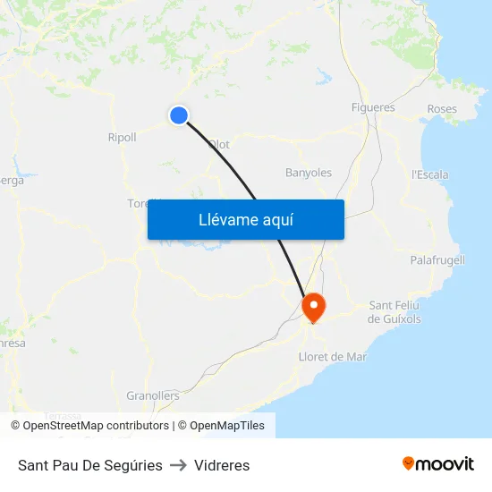 Sant Pau De Segúries to Vidreres map