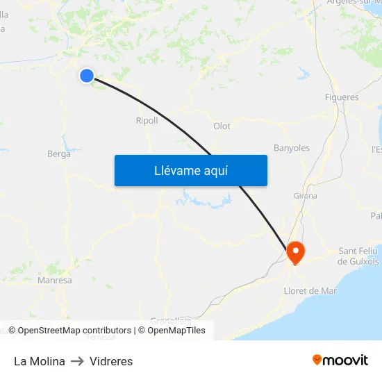 La Molina to Vidreres map