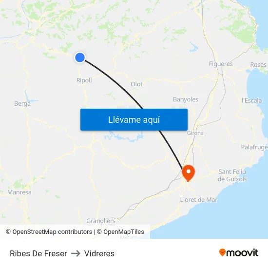 Ribes De Freser to Vidreres map