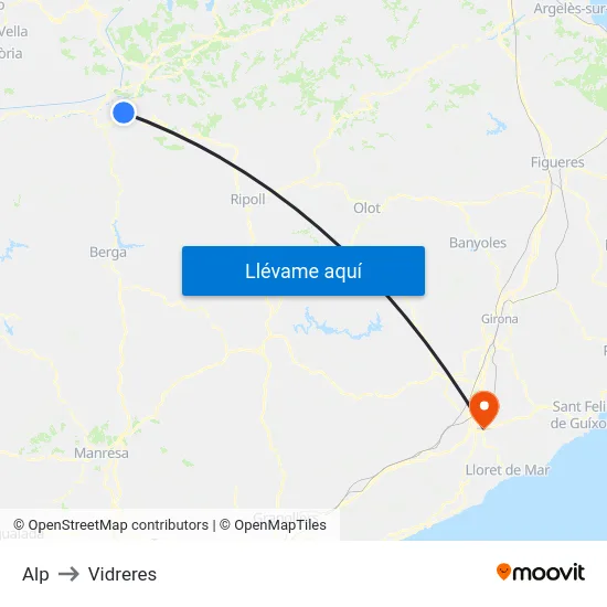 Alp to Vidreres map