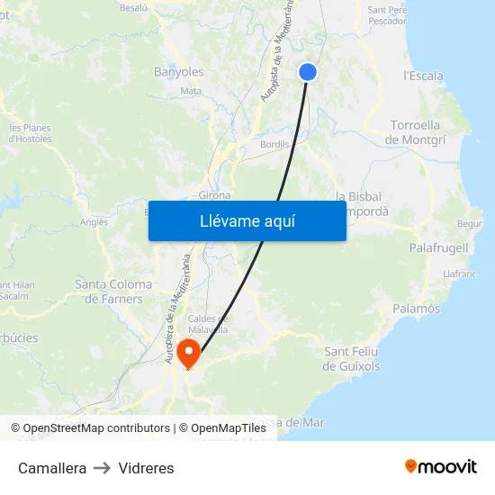 Camallera to Vidreres map