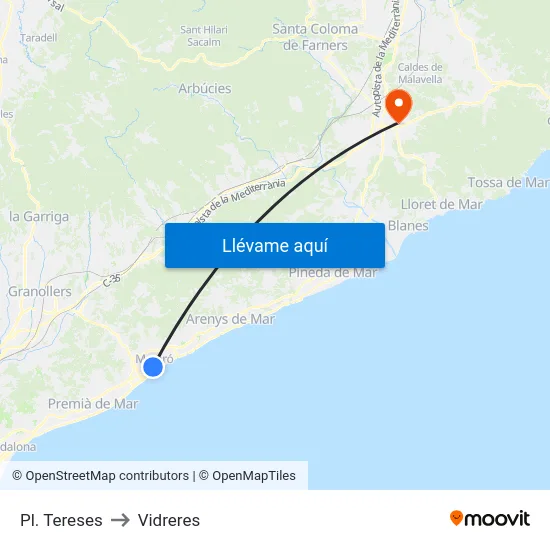 Pl. Tereses to Vidreres map