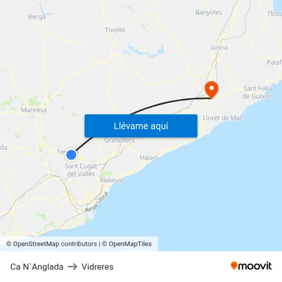 Ca N`Anglada to Vidreres map