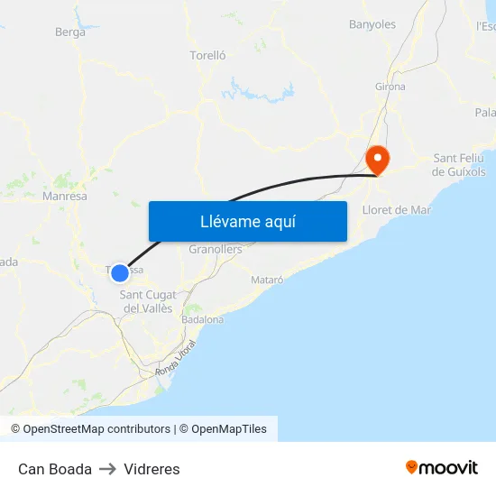 Can Boada to Vidreres map