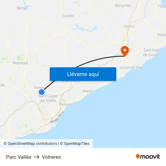 Parc Vallès to Vidreres map