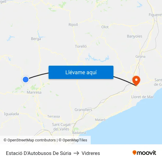 Estació D'Autobusos De Súria to Vidreres map