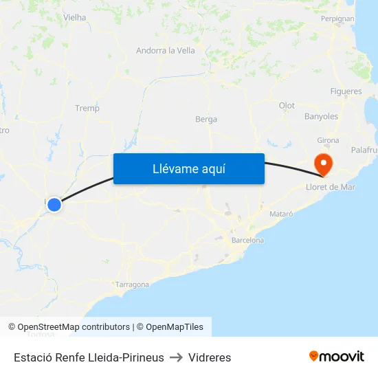 Estació Renfe Lleida-Pirineus to Vidreres map